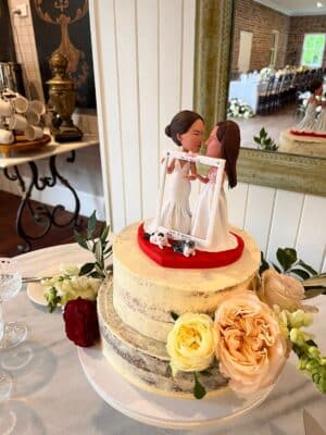 Tanya and Kristina bobble heads - A Perfect Match Dairy-Free Wedding Cake